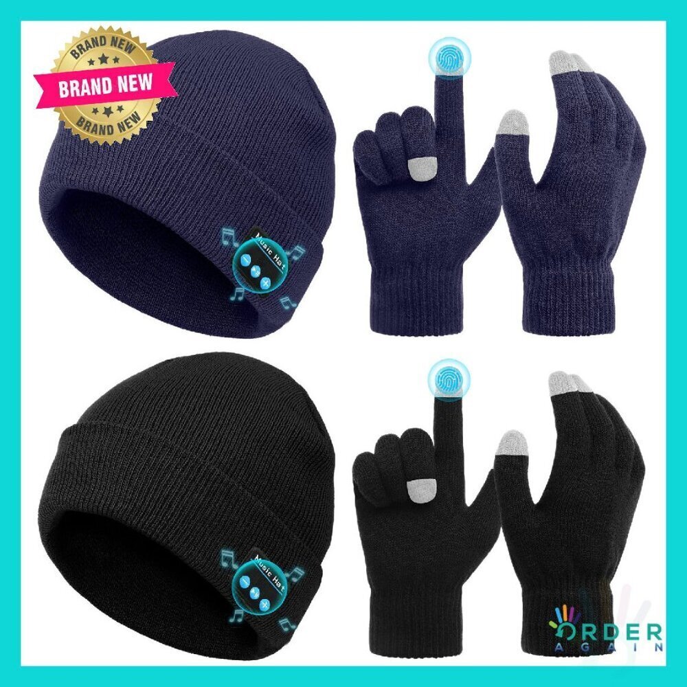 Wireless Bluetooth Beanie Set with Touchscreen Gloves Winter Tech Accessories